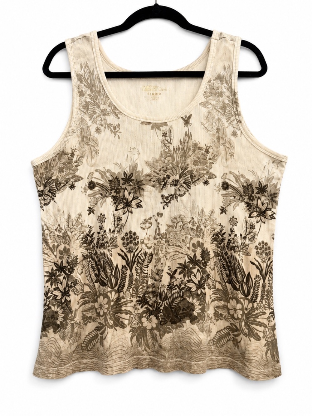 Natural Reflections XL Beige Floral Ribbed Cotton
Tank Top Cottagecore Boho